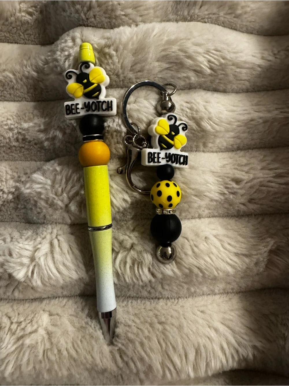 Bee-Yotch Yellow Bee Pen & Keychain Set